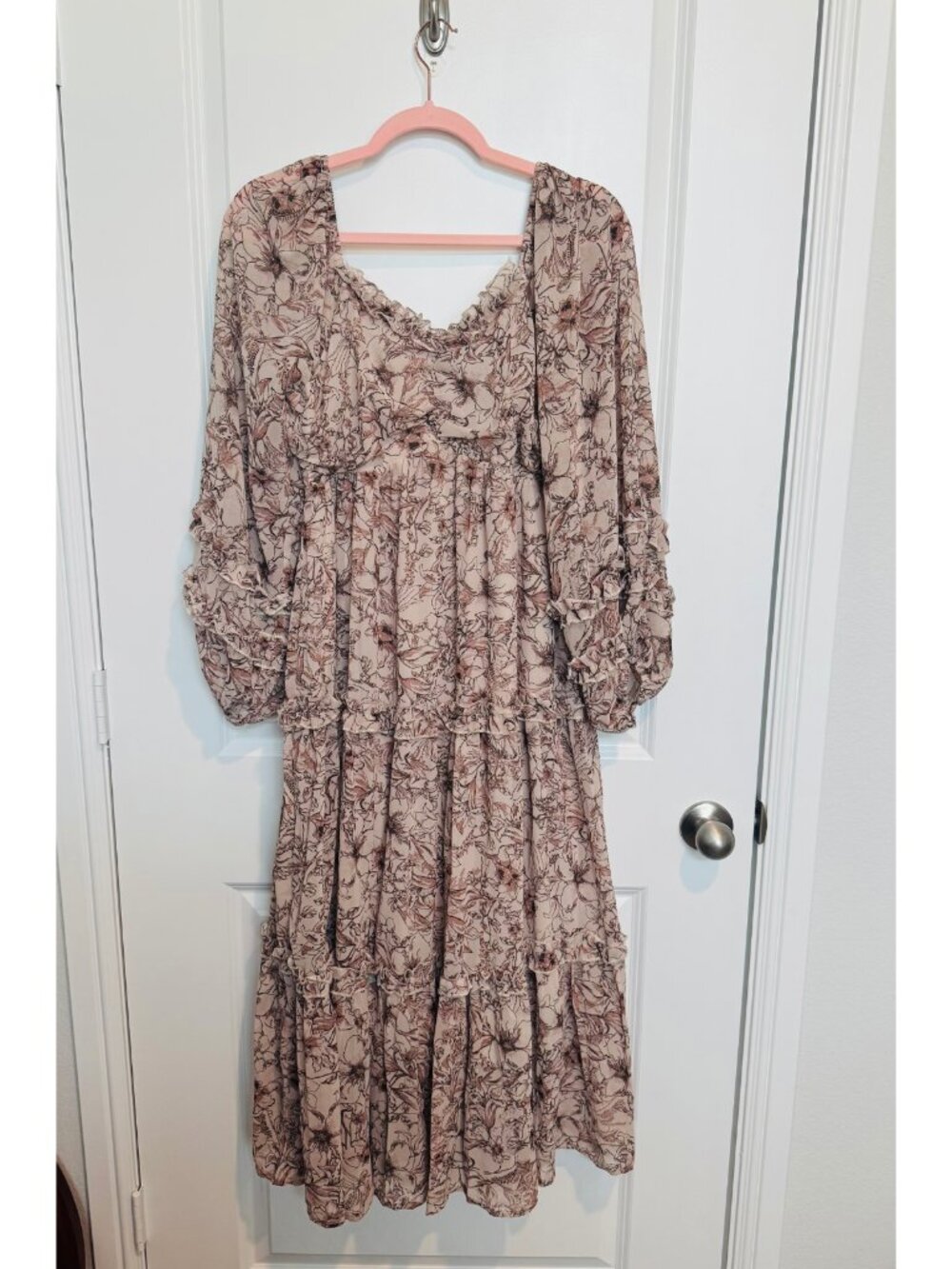 (2 for $15) &Merci Blush Floral Print Tiered Midi Dress Size M
